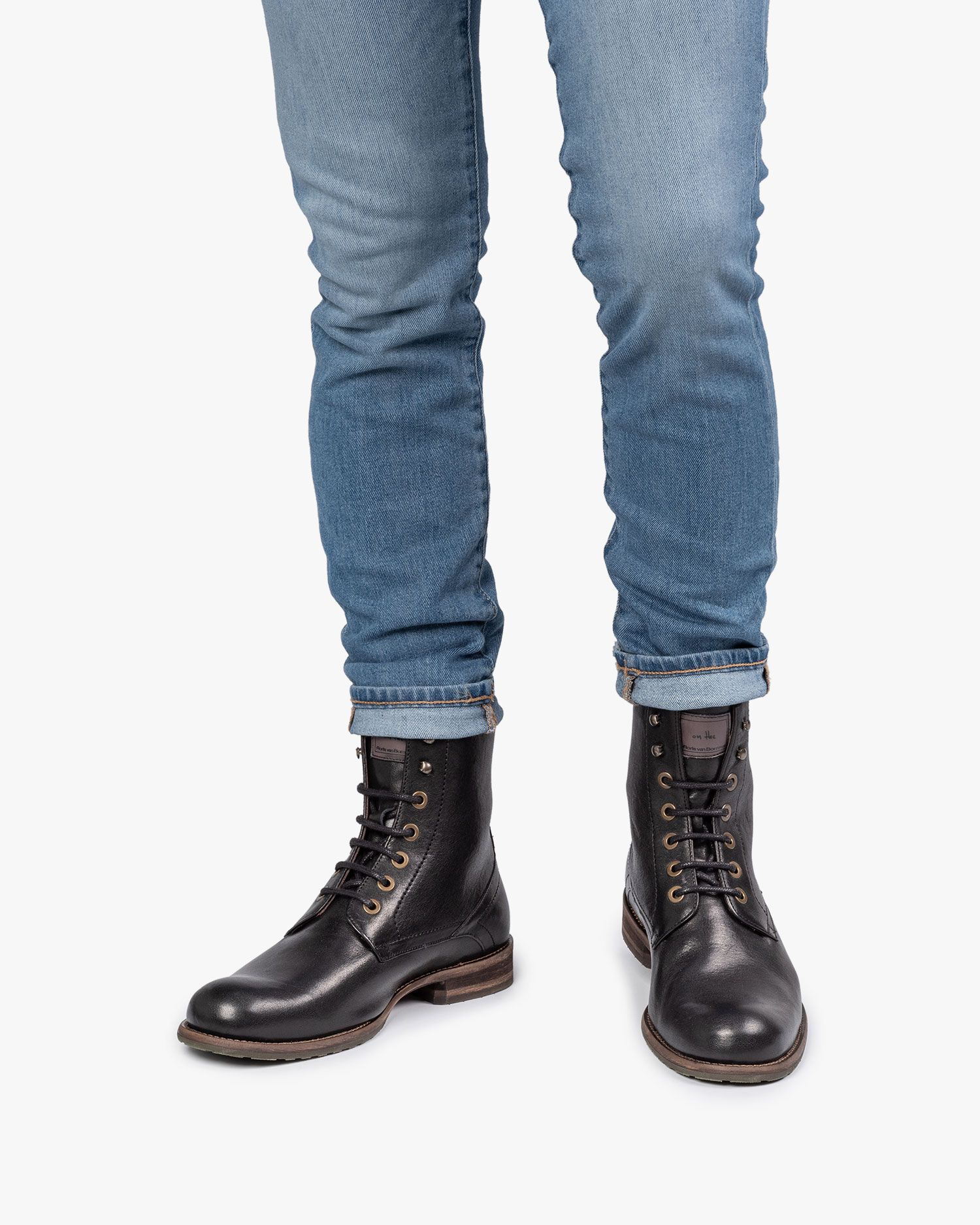 Zwarte leren veterboot SFM-80011-10-05 | Floris van Bommel®