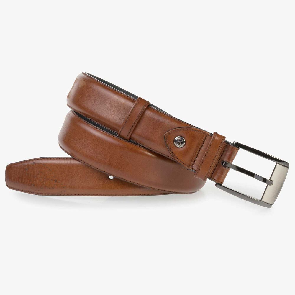 Cognac-coloured, perforated leather belt 