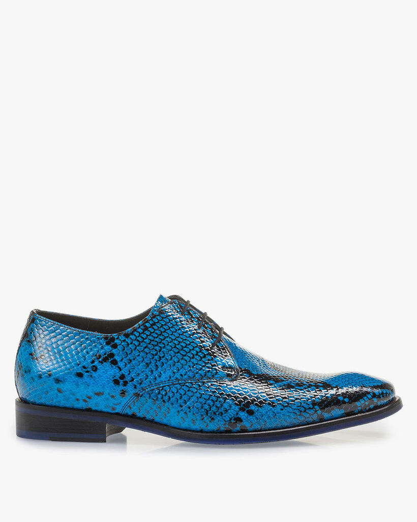 Premium blauwe veterschoen met snakeprint