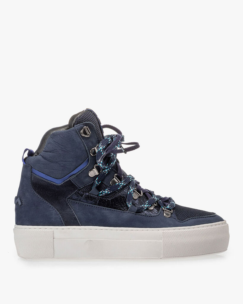 Halfhoge sneaker nubuckleer blauw