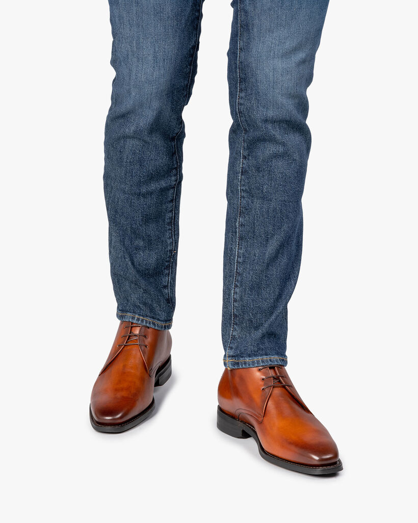 Kalfsleren veterboot donker cognac