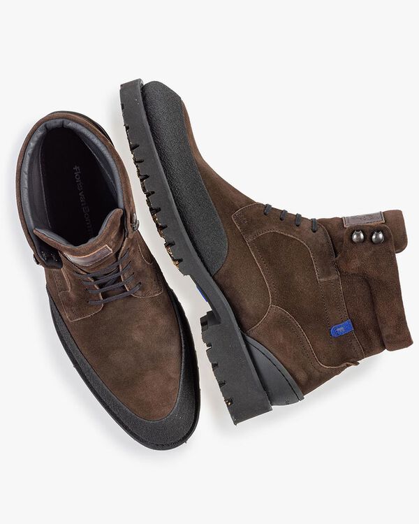 Lace boot brown suede leather