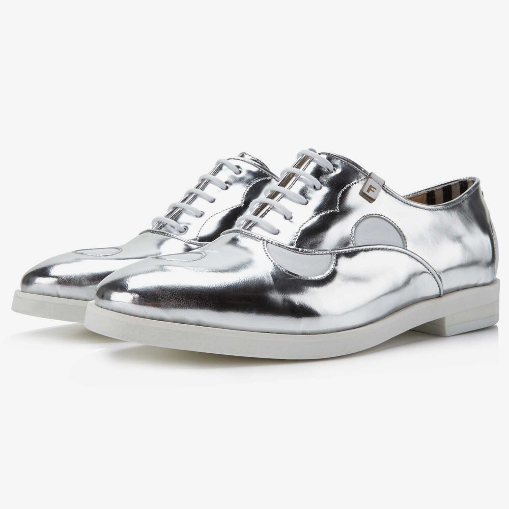 Floris van Bommel silver mirror leather women's lace-up shoe