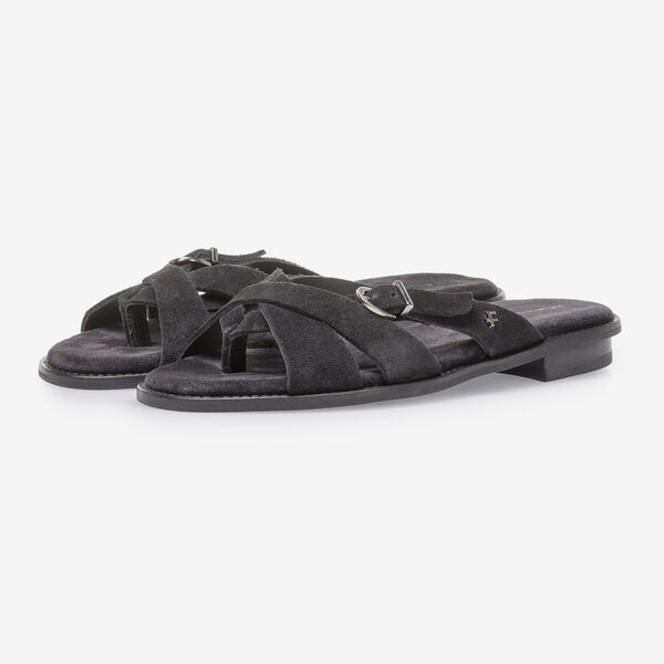Black suede leather slipper