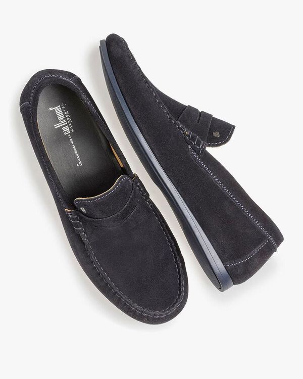 Donkerblauwe su&egrave;de loafer