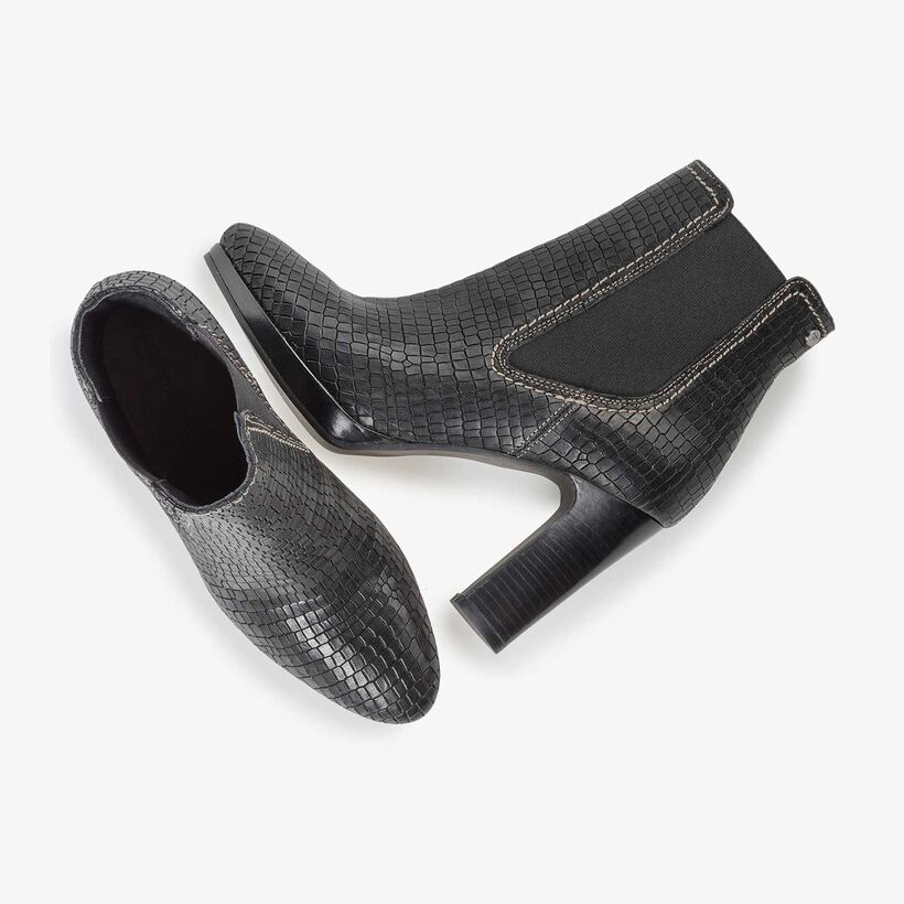 Black leather Chelsea boot with croco print