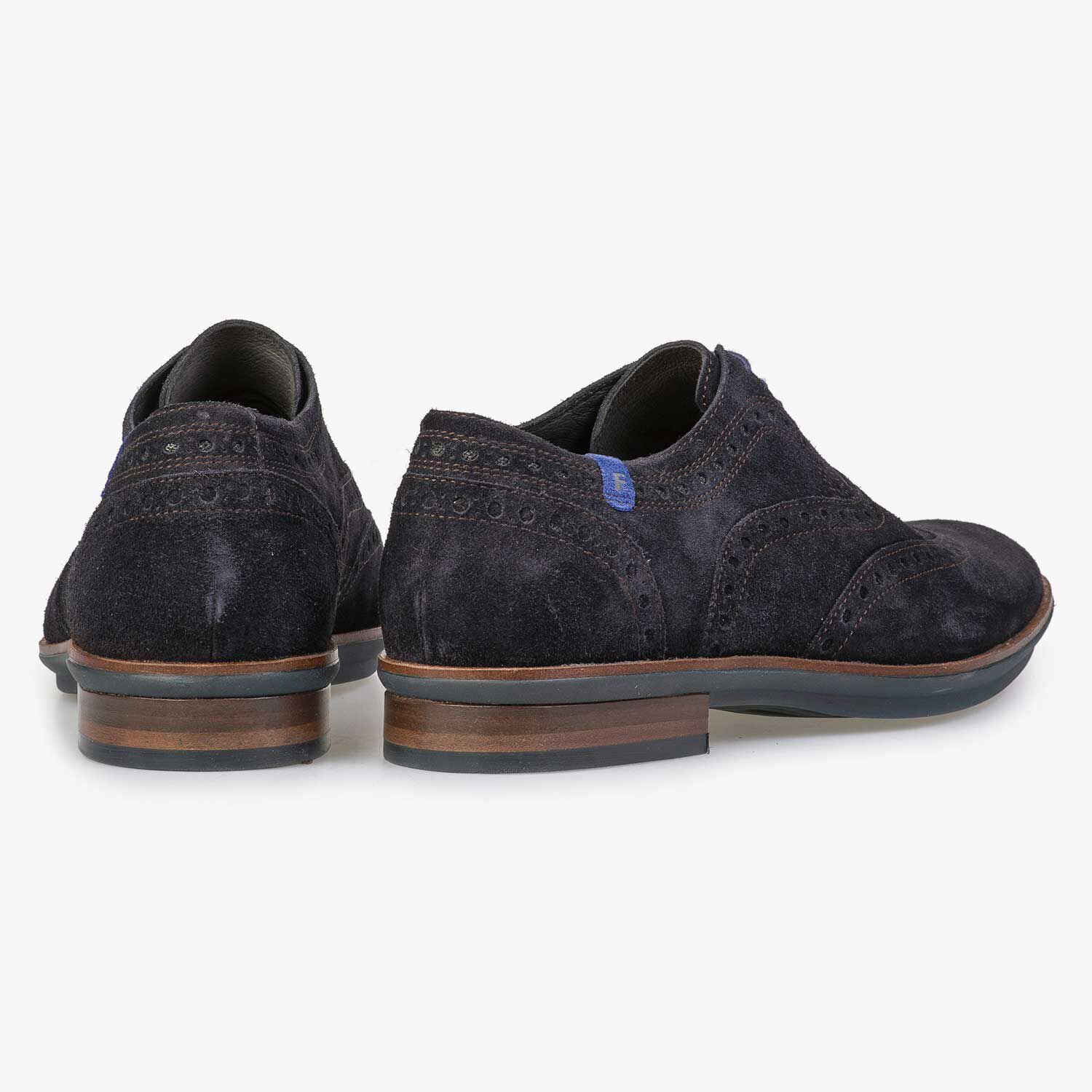 Brogue suede leather lace shoe – blue – 19048/03|Floris van Bommel®