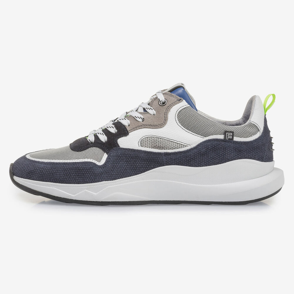 Su&egrave;de sneaker met blauw en grijs