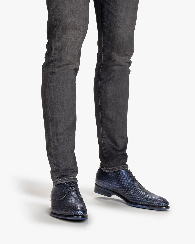 Veterschoen metallicprint donkerblauw