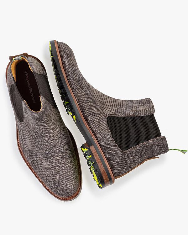 Chelsea boot reptielenprint donkergrijs