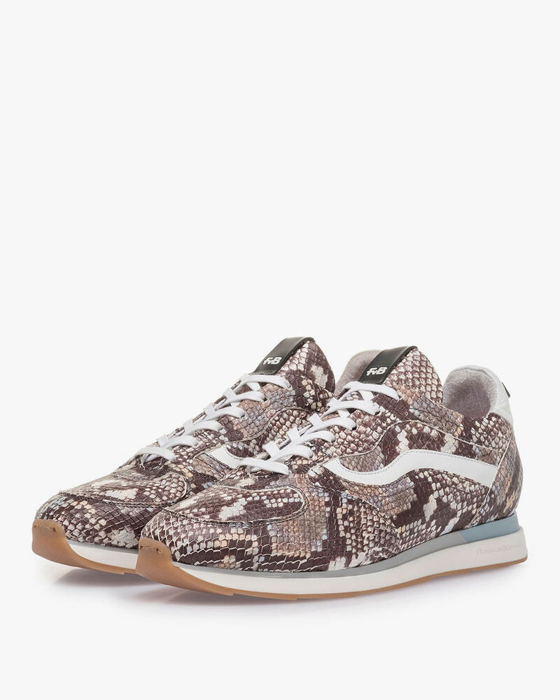 Bruin/witte sneaker snakeprint