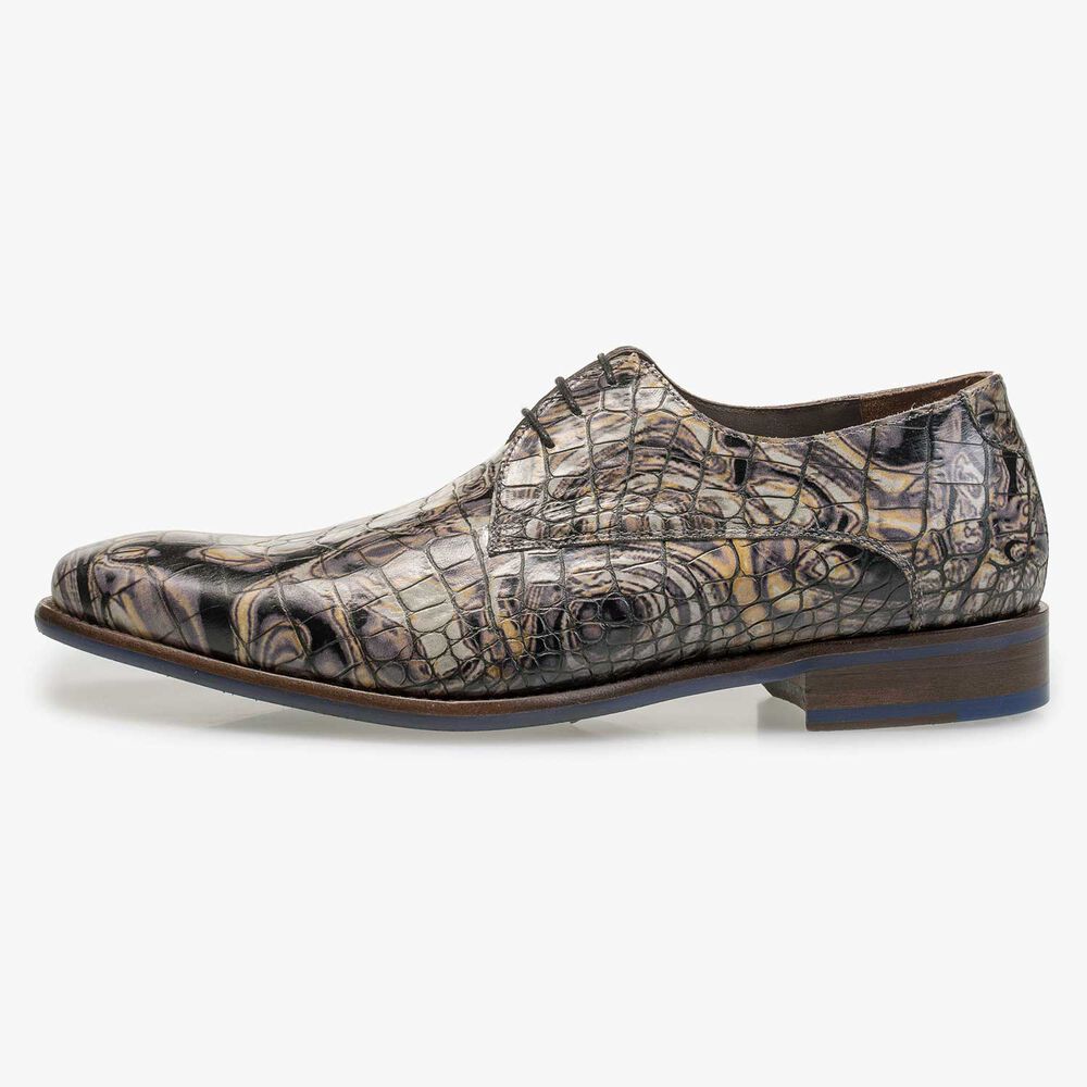 Grey Premium calf’s leather lace shoe with croco print
