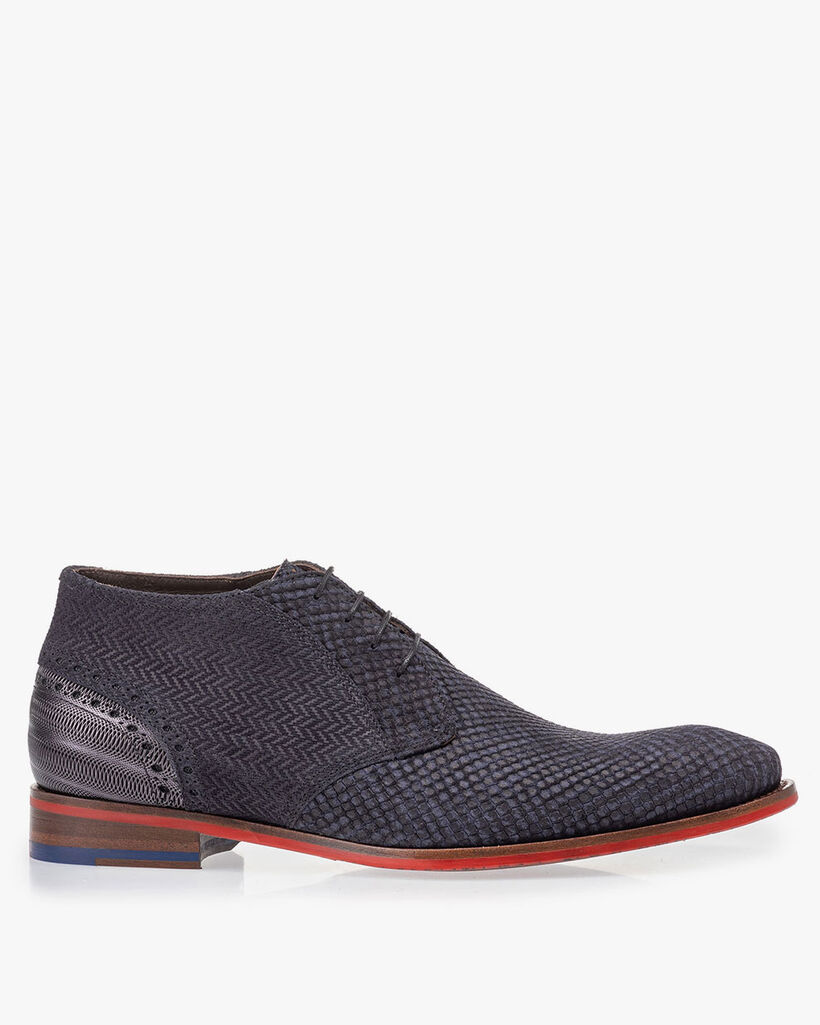 Lace boot suede leather blue