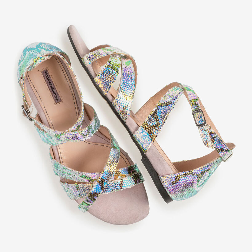 Leren sandaal met groen/gouden metallicprint