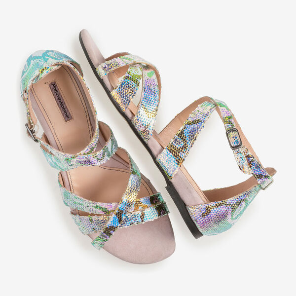 Leren sandaal met groen/gouden metallicprint