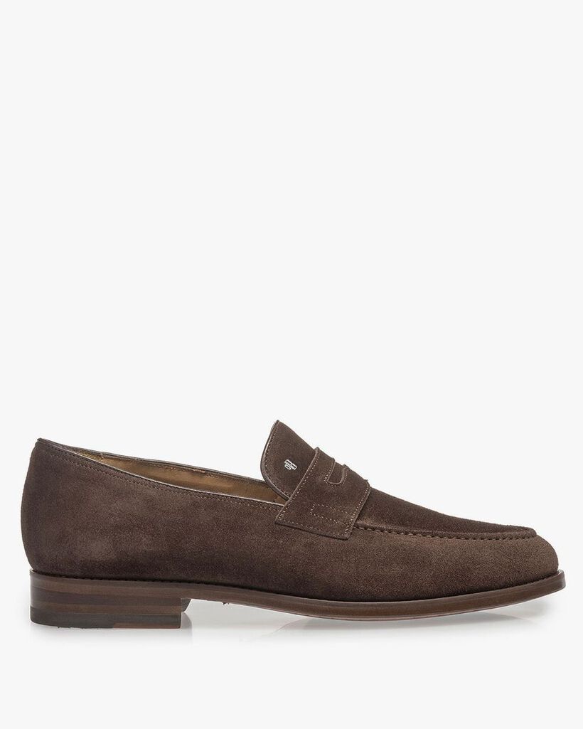 Dark brown suede leather loafer