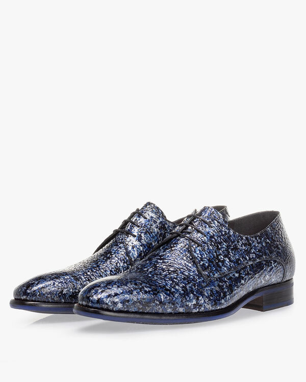 Lace shoe metallic print blue
