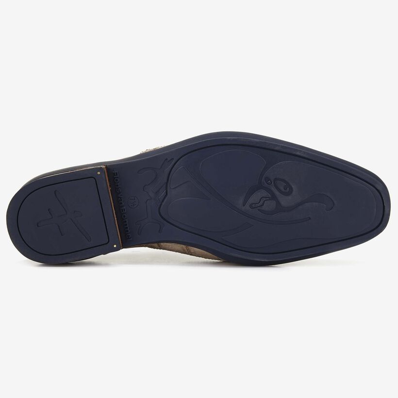 Floris van Bommel zandkleur crocoprint heren veterschoen