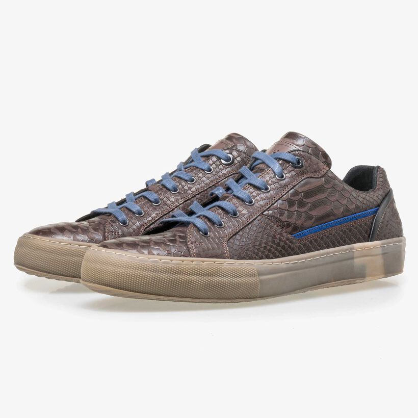 Floris van Bommel bruine leren snakeprint heren sneaker