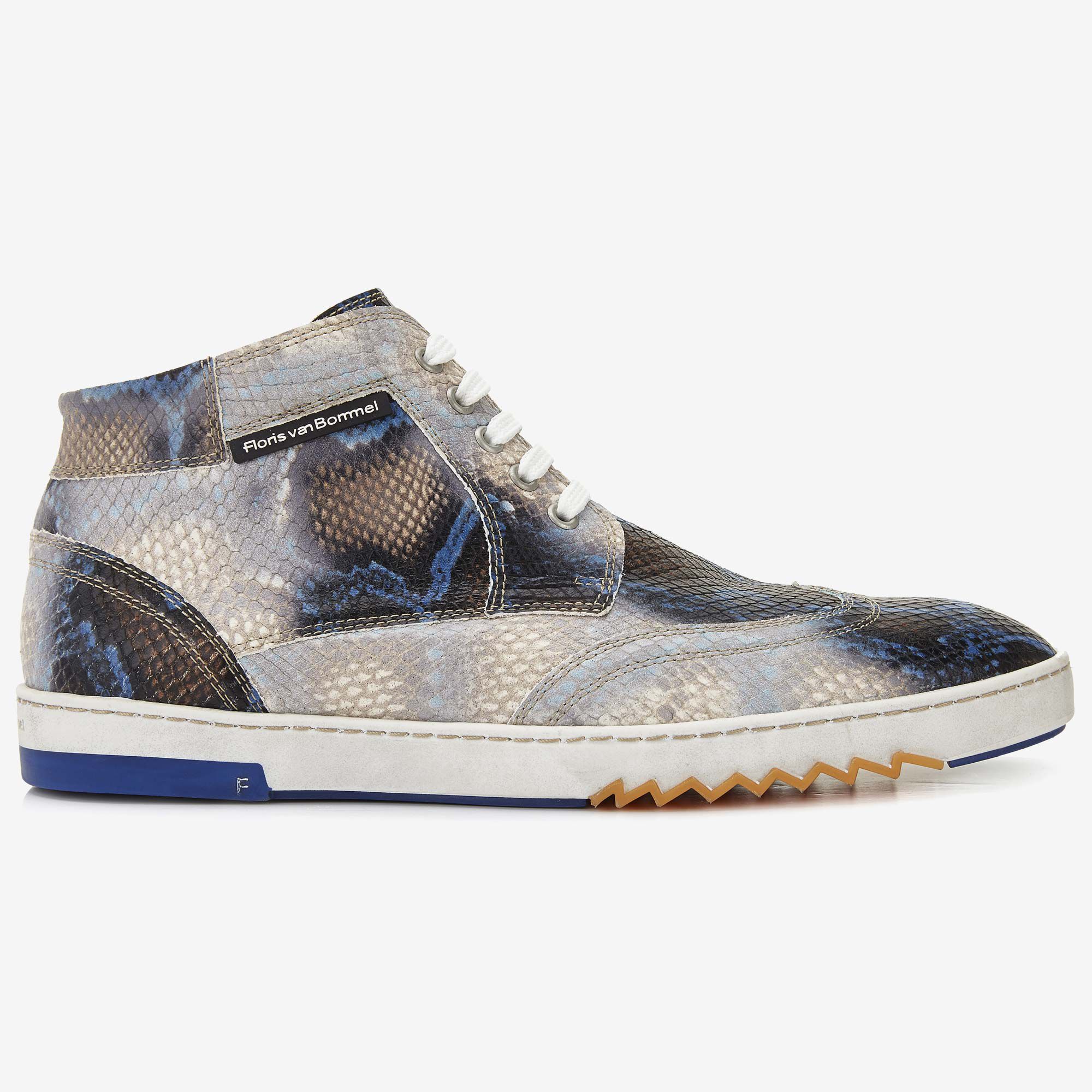 Men s sneakers Floris van Bommel blue snake print men s sneaker boot Floris van Bommel Netherlands