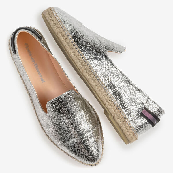 Silver leather espadrilles with metallic print