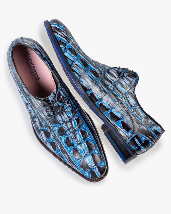 Veterschoen crocoprint blauw