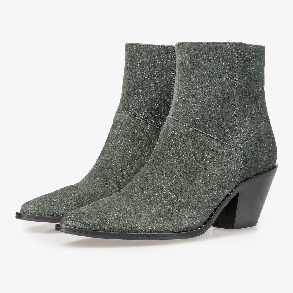 Olive green Western boot with glitter effect
