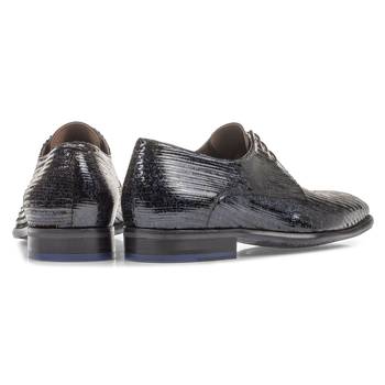 Blue patent leather lace shoe with print