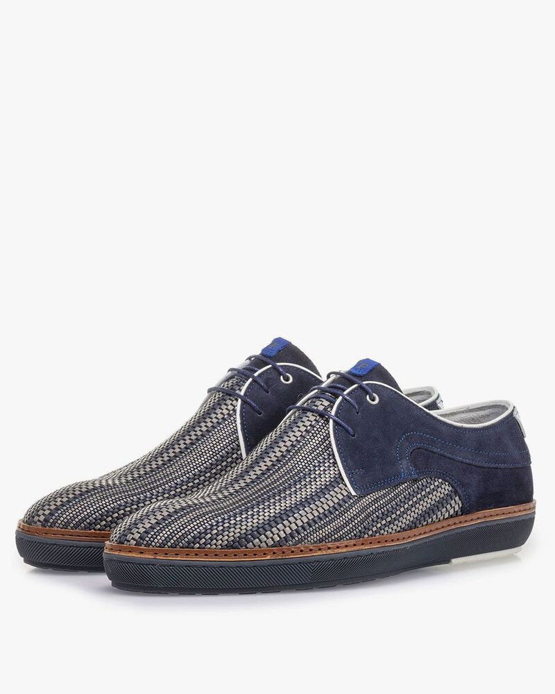 Donkerblauwe veterschoen met grijze print