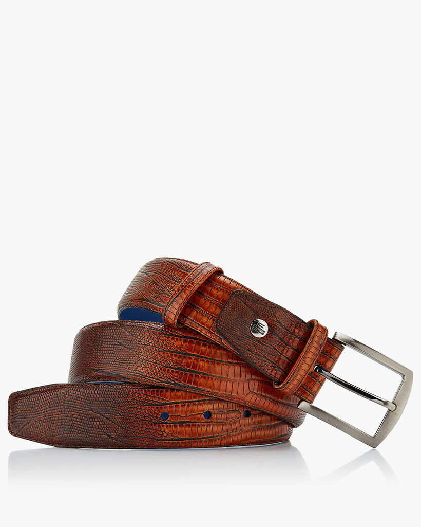 Belt printed leather cognac