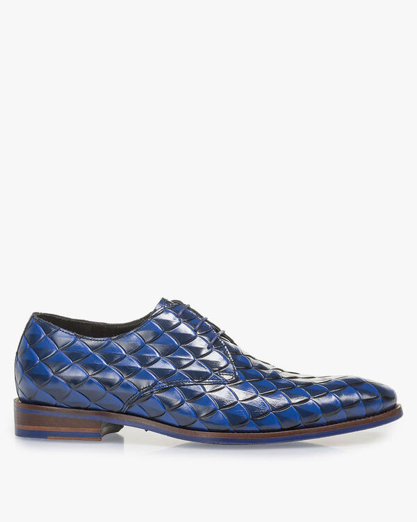 Premium blue leather lace shoe with print