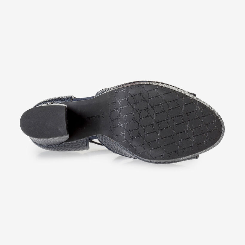 Donkerblauwe leren sandalette met print