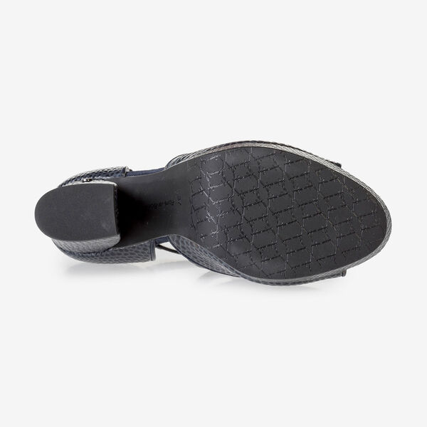 Donkerblauwe leren sandalette met print