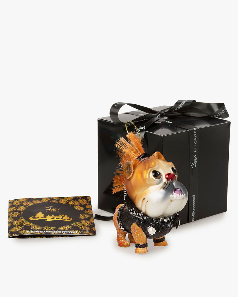 Giftbox kersthanger 'Rocker Pug'