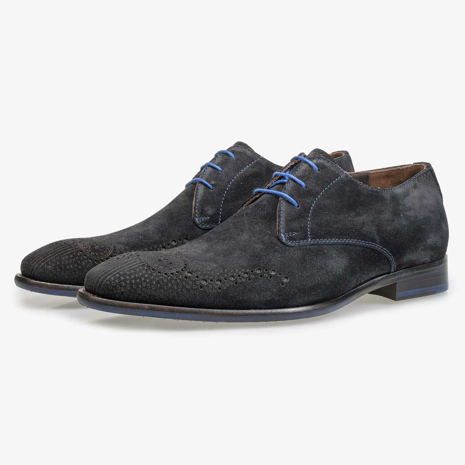 Suede brogue donkerblauw 18075 06 Floris van Bommel