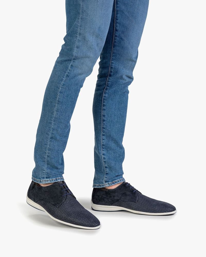 Veterschoen geprint nubuck blauw