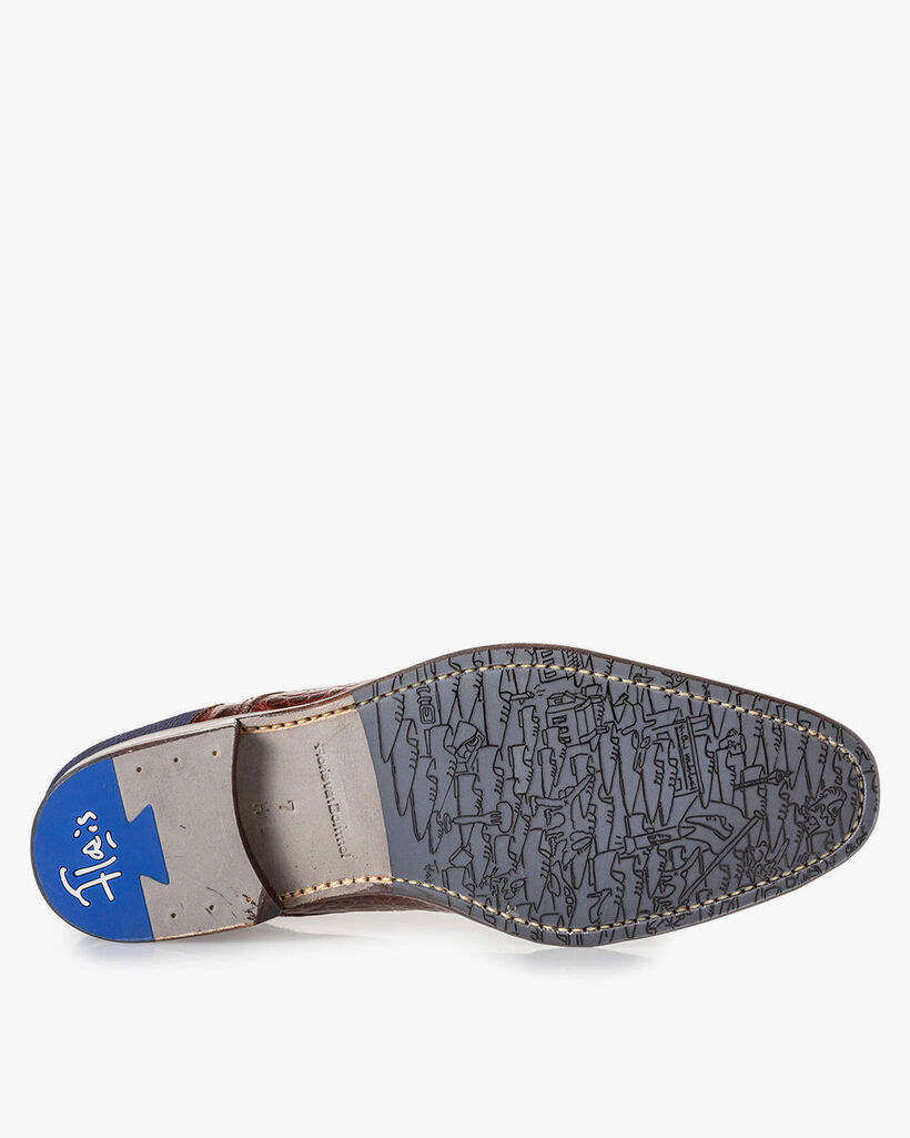 Lace boot croco print cognac