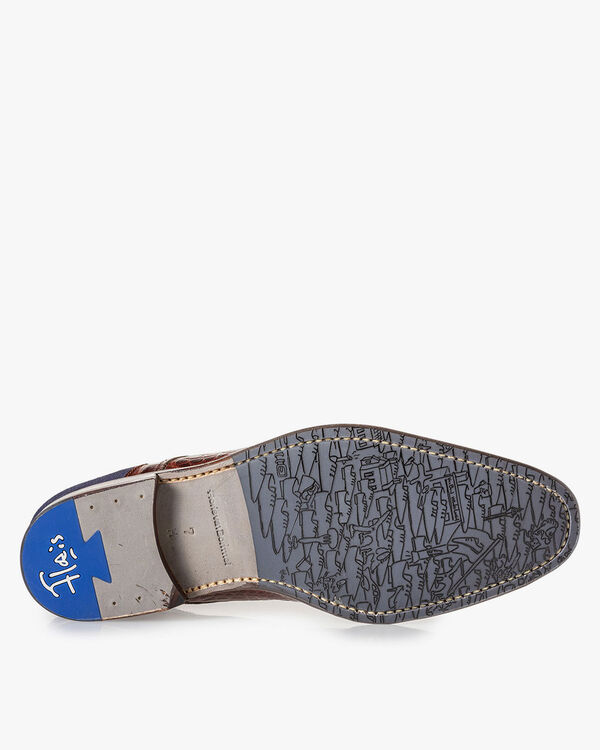 Lace boot croco print cognac