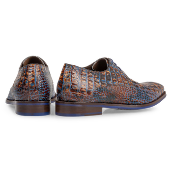 Lace shoe croco print cognac