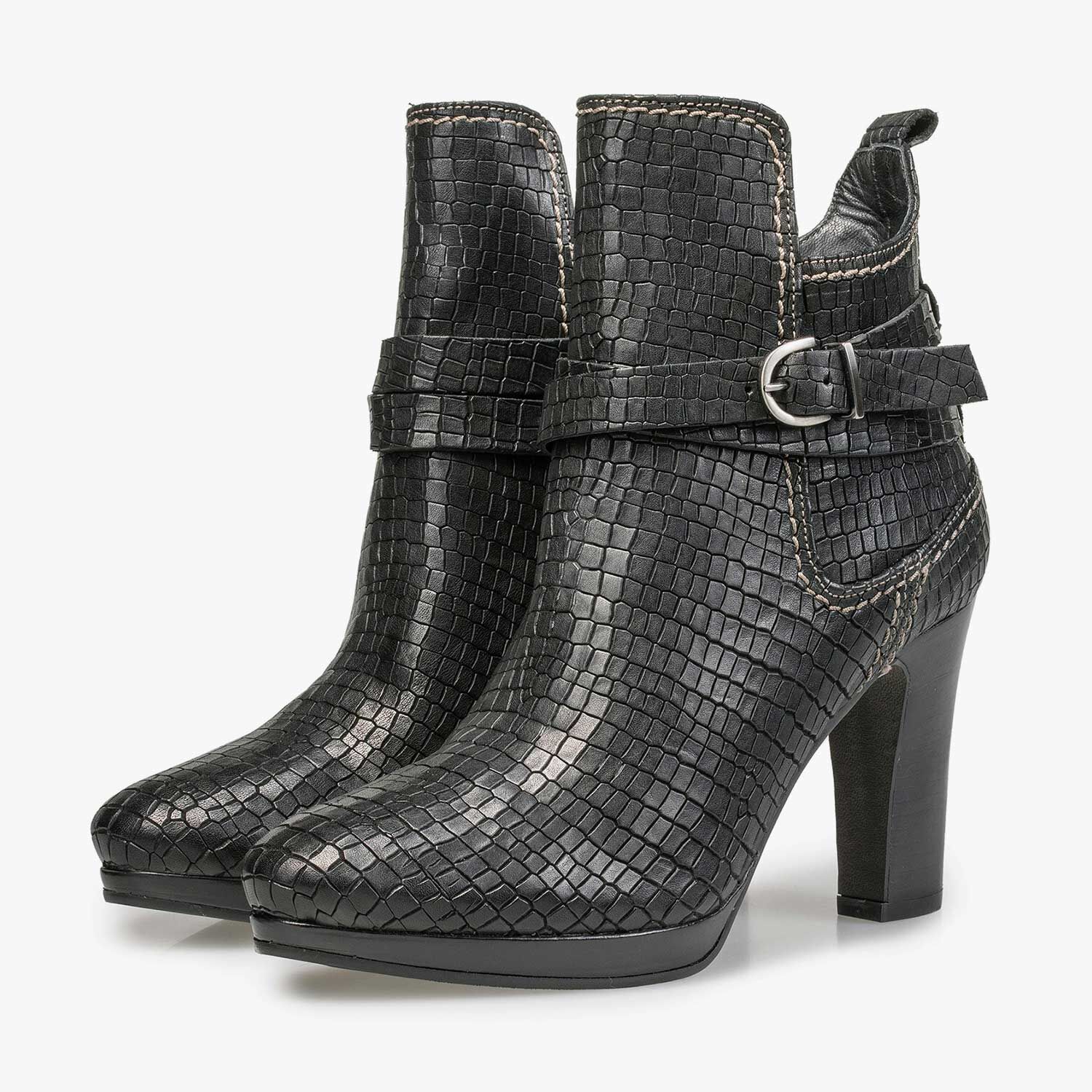 Enkellaarsjes croco print zwart sales