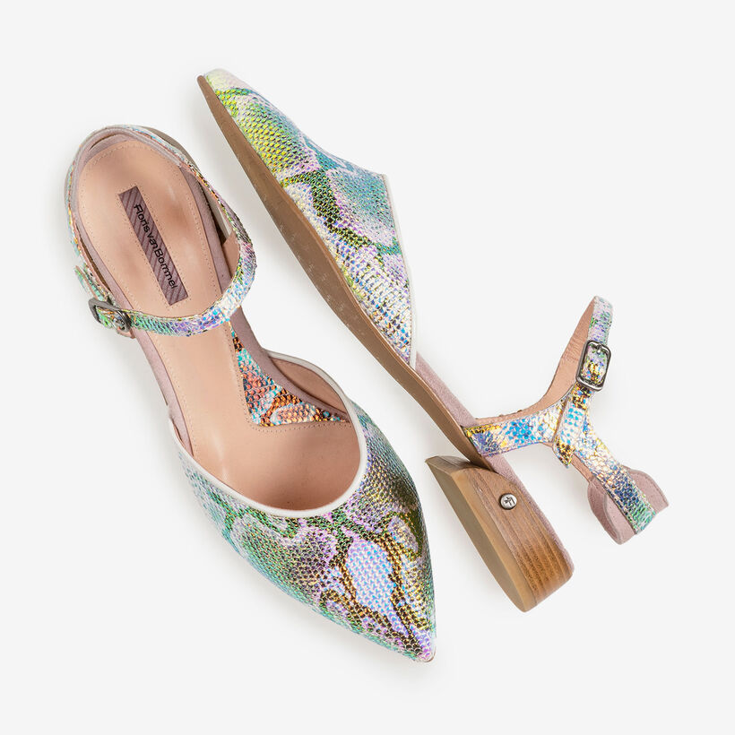 Leren sandaal met groen/gouden metallicprint