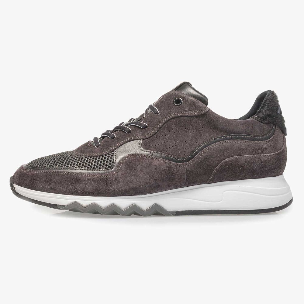 Anthracite and brown suede leather sneaker