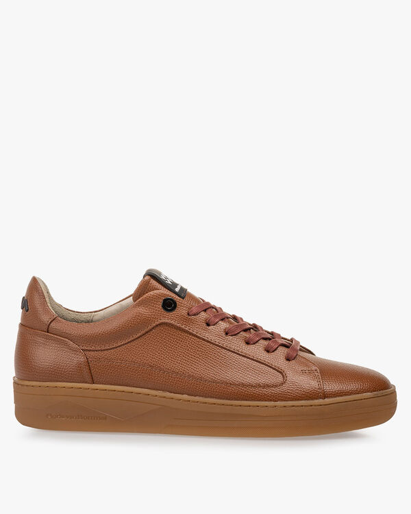 Sneaker leather print cognac