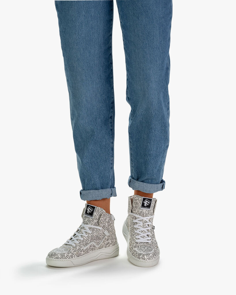 Sneaker geprint leer zwart/wit