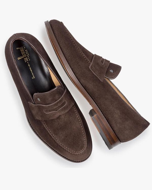 Dark brown suede leather loafer