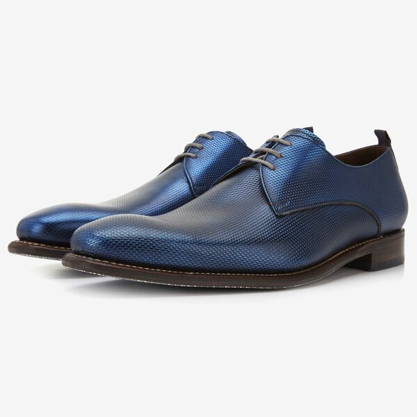 Floris van Bommel metallicblauwe leren heren veterschoen