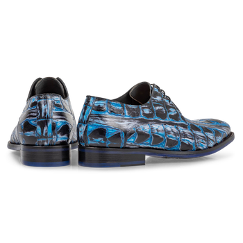 Veterschoen crocoprint blauw