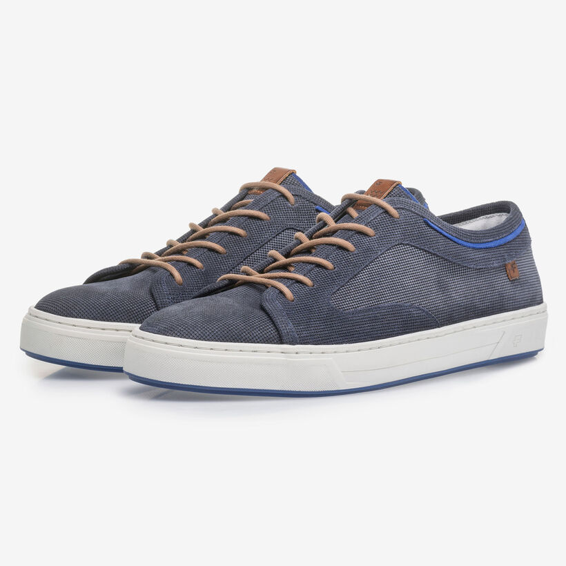 Donkerblauwe su&egrave;de veterschoen met print