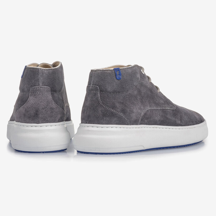 Dark grey suede leather lace boot with print