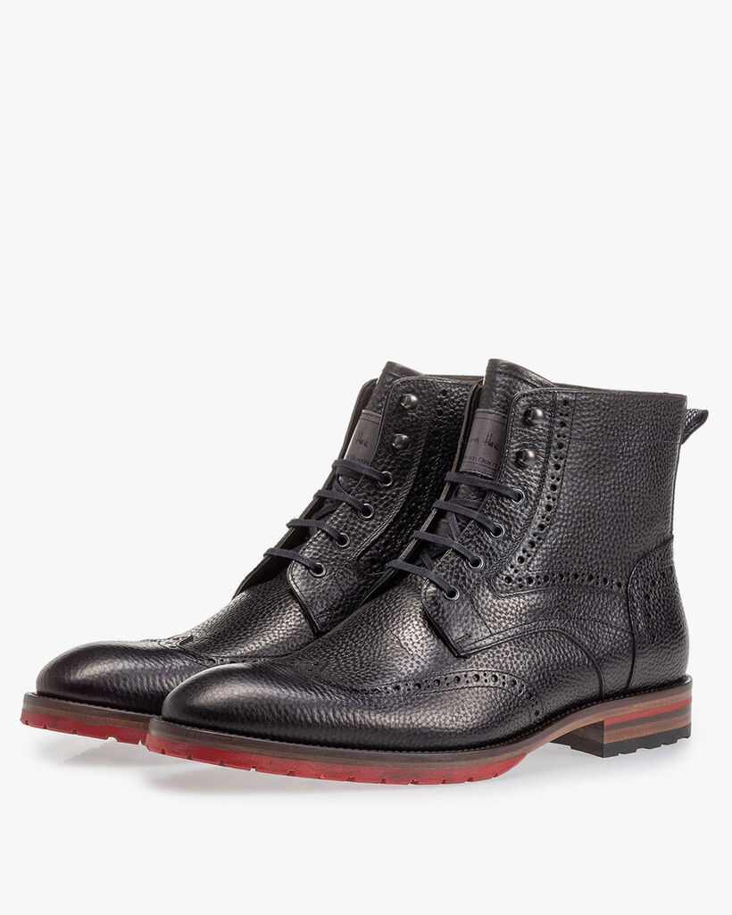 Leren brogue veterboot zwart